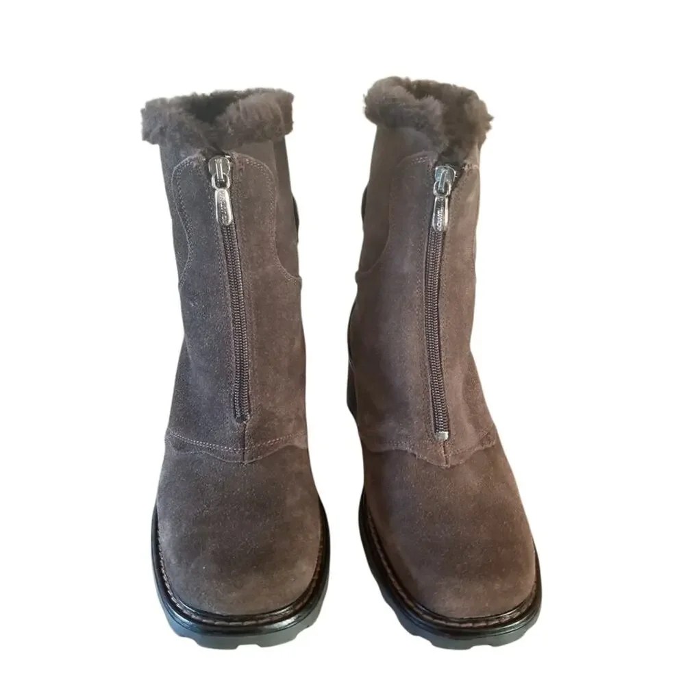 Aquatalia Romania Womens SZ 8 Suede Faux Fur Lined Brown Zip Up Winter Boots